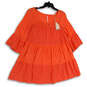 NWT Womens Orange Bell Sleeve Round Neck Key Hole Back Mini Dress Size S image number 1