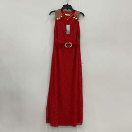 NWT Womens Red Sleeveless Round Neck Regular Fit Maxi Dress Size Large
