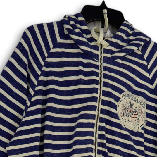 Mens Blue White Striped Long Sleeve Pockets Full-Zip Hoodie Size X-Large image number 3