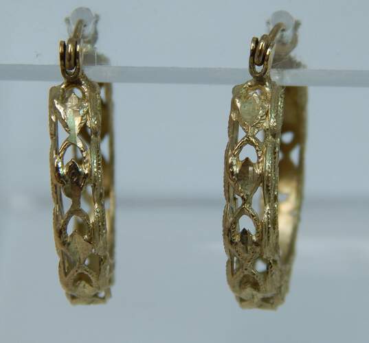 10K Yellow Gold Etched Cut Out Hoop Earrings 3.2g image number 1