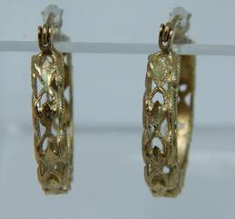 10K Yellow Gold Etched Cut Out Hoop Earrings 3.2g