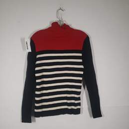 Womens Cotton Striped Turtleneck Long Sleeve Pullover Sweater Size Large