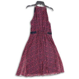 Womens Pink Navy Blue Printed Keyhole Neck Fit & Flare Dress Size 10
