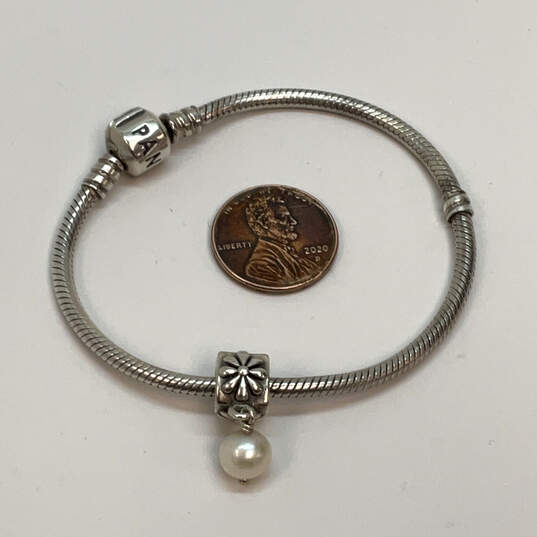 Designer Pandora S925 ALE Sterling Silver White Pearl Charm Bracelet image number 3