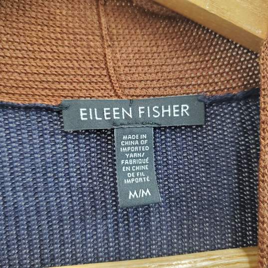 Eileen Fisher Midnight Blue Tencel Silk Long Knit Cardigan Sz M image number 2