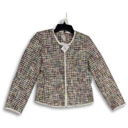 NWT Womens Multicolor Welt Pocket Long Sleeve Tweed Jacket Size 2