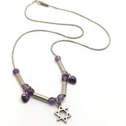 Sterling Silver Amethyst Star of David and Hearts Pendant Necklace