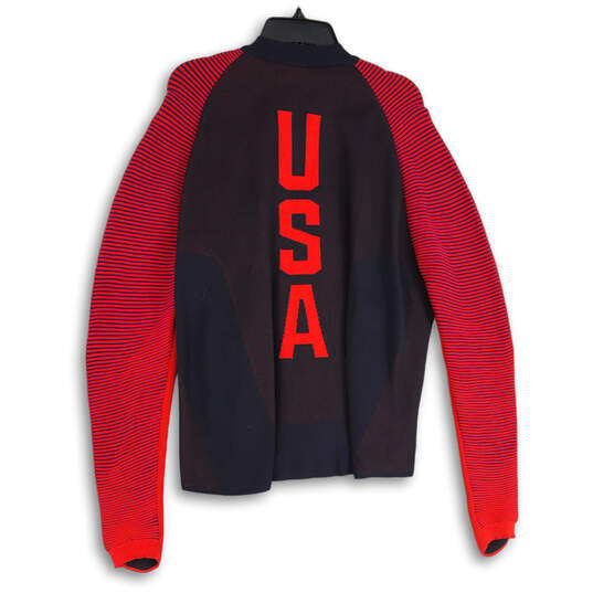 Womens Red Blue Striped Long Sleeve Full-ZIp USA Track Jacket Size 3XL image number 4