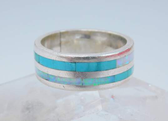 DJ Seowtewa Zuni Sterling Silver Turquoise Opal Inlay Ring 8.1g image number 1