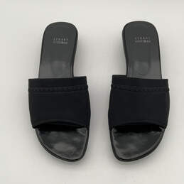 Womens Black Leather Fashionable Open Toe Slip-On Slide Sandals Size 8 M
