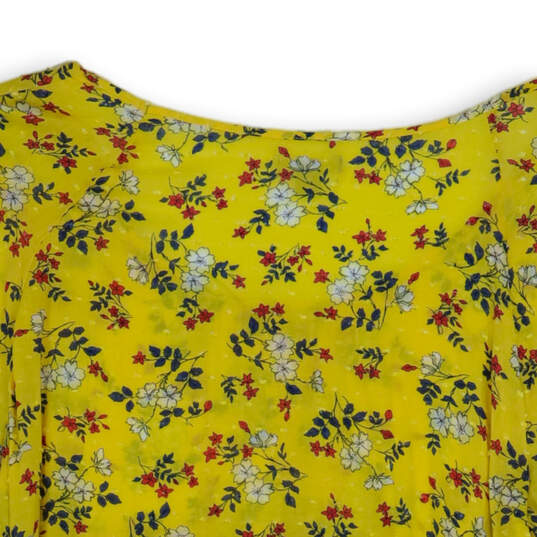 NWT Womens Yellow Floral 3/4 Sleeve Pleated Round Neck Peasant Blouse Sz XL image number 3