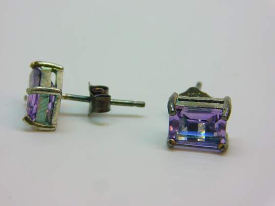 VNTG 925 Emerald Cut Amethyst Earrings & Pendant Necklace Set image number 2