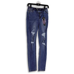 NWT Womens Blue Medium Wash High-Rise Distressed Skinny Leg Jeans Size 1