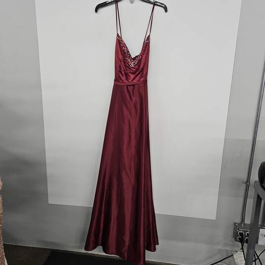 Red Satin Embellished Neckline Sleeveless Gown Dress image number 1