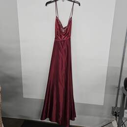 Red Satin Embellished Neckline Sleeveless Gown Dress