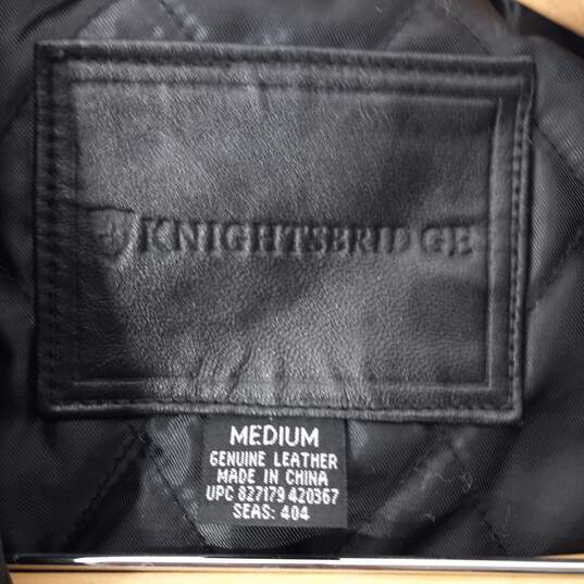 Knightsbridge Men's Black Long Genuine Leather Button Up Jacket Size M image number 3