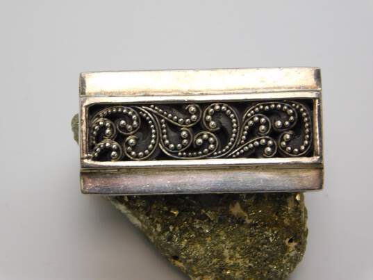 Lois Hill Sterling Silver Dotted Scroll Rectangle Brooch 17.0g image number 3