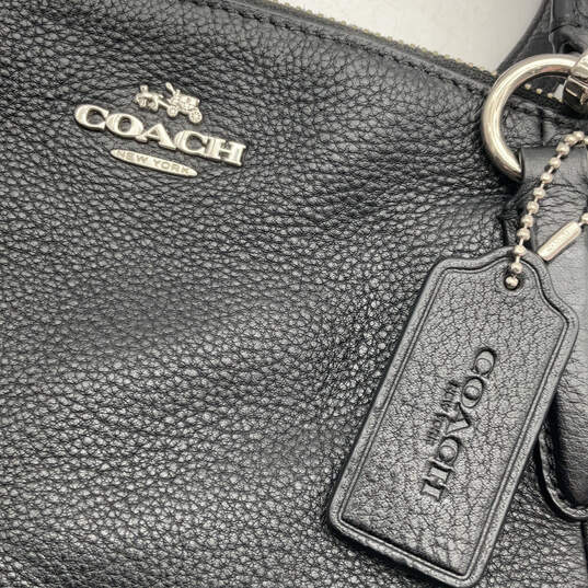 Womens Black Leather Detachable Handle Logo Charm Crossbody Bag image number 4