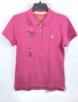 US Polo Assn. Womens Pink Short Sleeve Collared Polo Shirt Size Medium