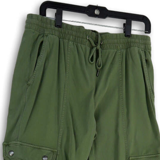 Womens Green Elastic Waist Pockets Drawstring Tapered Leg Jogger Pants Sz M image number 3