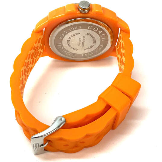 Designer Coach Orange Silicon Strap White Round Dial Analog Wristwatch image number 3