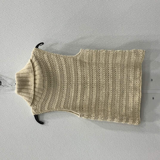 Womens Beige Sleeveless Turtleneck Knitted Pullover Sweater Size Medium image number 2
