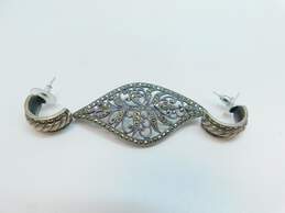 Judith Jack 925 Marcasite Filigree Leaf Brooch & Rope Half Hoop Earrings 17.9g
