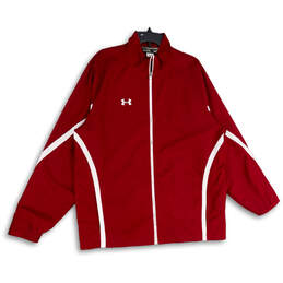 Mens Red White Mock Neck Long Sleeve Full-Zip Windbreaker Jacket Size XL