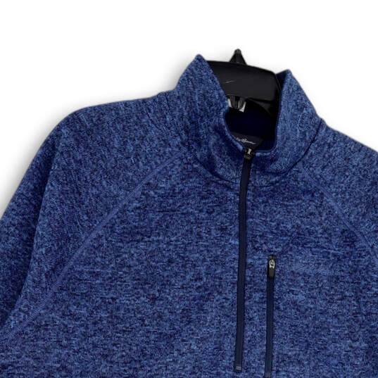 Mens Blue Heather Mock Neck Long Sleeve Quarter Zip Pullover Sweater Size L image number 3