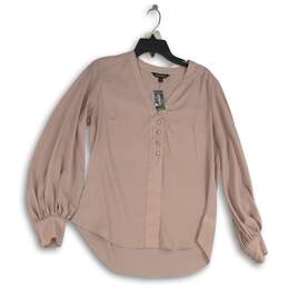 NWT Express Womens Pink Henley Neck Balloon Sleeve Blouse Top Size M