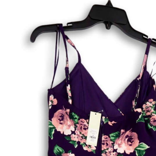 NWT Womens Purple Floral V-Neck Spaghetti Strap Mini A-line Dress Size M image number 4