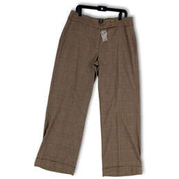 NWT Womens Brown Plaid Flat Front Pockets Straight Leg Dress Pants Size 14