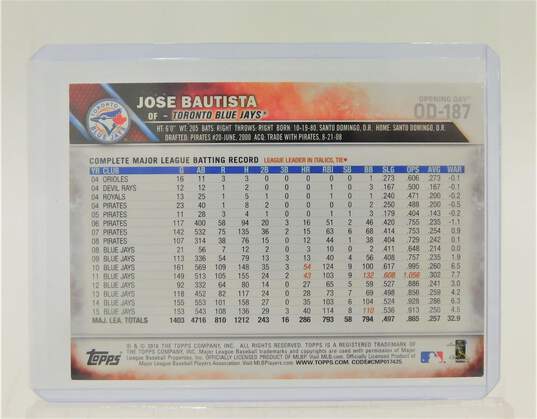 2016 Jose Bautista Topps Opening Day Blue Foil Toronto Blue Jays image number 2