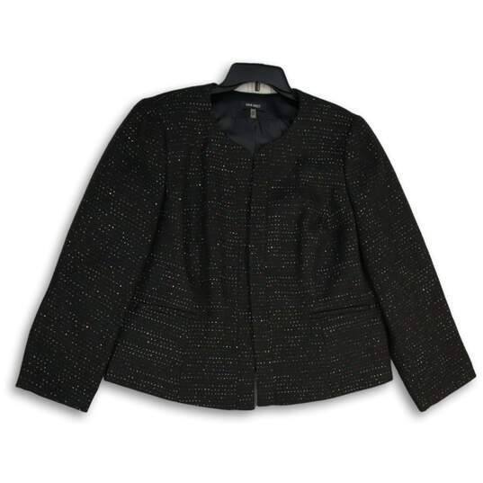 Nine West Womens Black Tweed Sequin Long Sleeve Open Front Blazer Size 16W image number 1