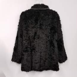 Womens Black Faux Fur Long Sleeve Collared Button Front Jacket Size Medium alternative image