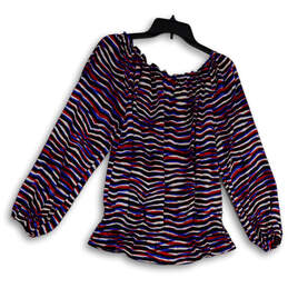Womens Multicolor Balloon Sleeve Pleated Round Neck Blouse Top Size M alternative image