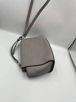 Womens Gray Leather Inner Pockets Logo Detachable Strap Crossbody Bag alternative image