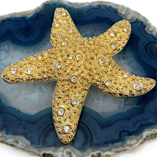 Designer Swarovski Gold-Tone Rhinestone Fashionable Starfish Brooch Pin image number 1