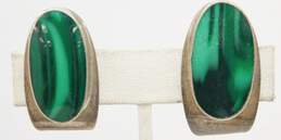 925 Vintage Taxco Malachite Clip-On Earrings 24g
