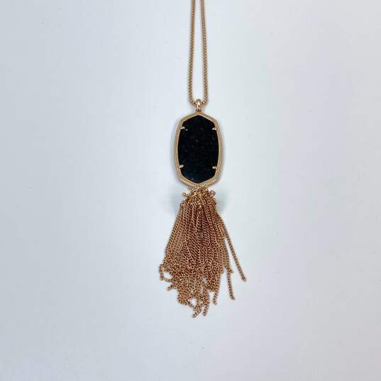 Designer Kendra Scott Gold-Tone Black Granite Tassel Pendant Necklace image number 2