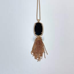 Designer Kendra Scott Gold-Tone Black Granite Tassel Pendant Necklace alternative image