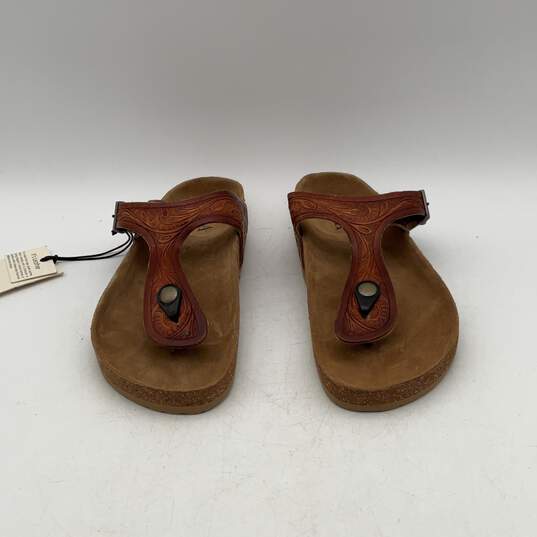 Myra Womens Brown Leather Crockler Western Hand-Tooled Thong Sandals Size 10 image number 3