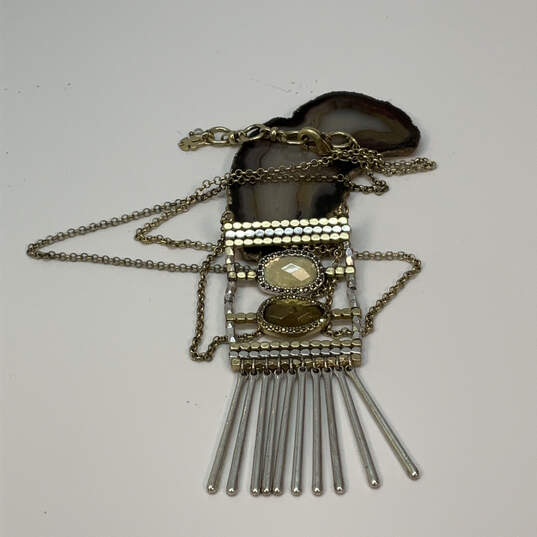 Designer Lucky Brand Two-Tone Crystal Cut Stone Fringe Pendant Necklace image number 1