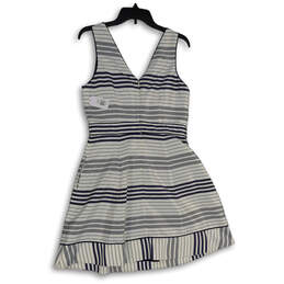 NWT Womens White Blue Striped V-Neck Sleeveless Fit & Flare Dress Size 8 alternative image