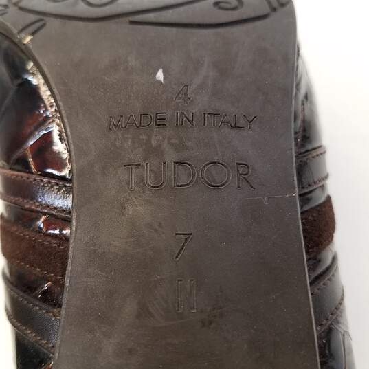 Brighton Tudor Croc Embossed Patent Leather Mule Heels Shoes Size 7 B image number 7