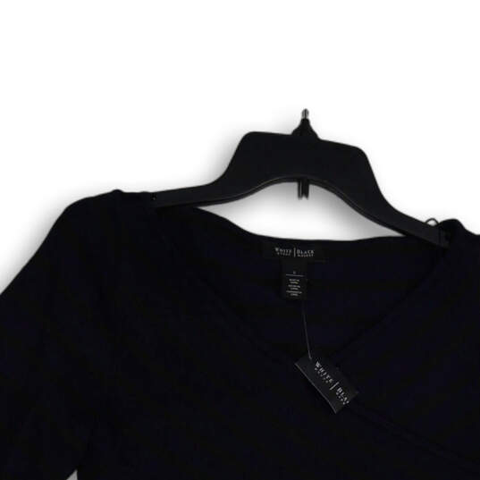 NWT Womens Blue Black Wrap V-Neck Long Sleeve Pullover Blouse Top Size S image number 3