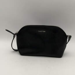 Womens Black Leather Inner Pocket Adjustable Strap Zipper Crossbody Bag