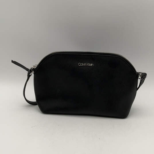 Womens Black Leather Inner Pocket Adjustable Strap Zipper Crossbody Bag image number 1