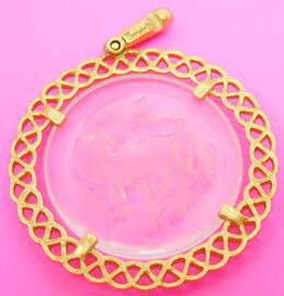 Vintage Crown Trifari Leo Zodiac Astrology Glass Gold Tone Medallion Pendant 16.0g alternative image