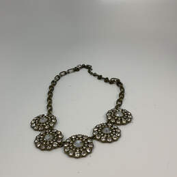 Designer J. Crew Gold-Tone Link Chain Clear Stone Flower Statement Necklace alternative image